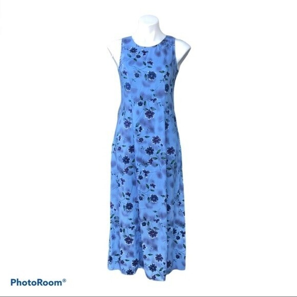 Basic Edition Blue Floral Print Sleeveless Dress - Picture 1 of 7